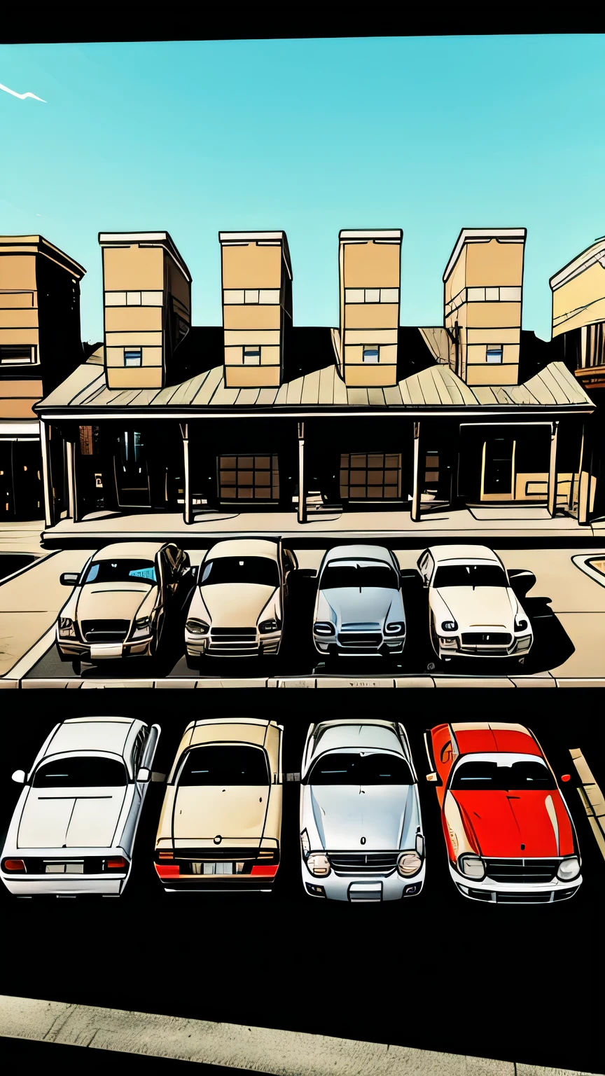 6 cars parked in a line