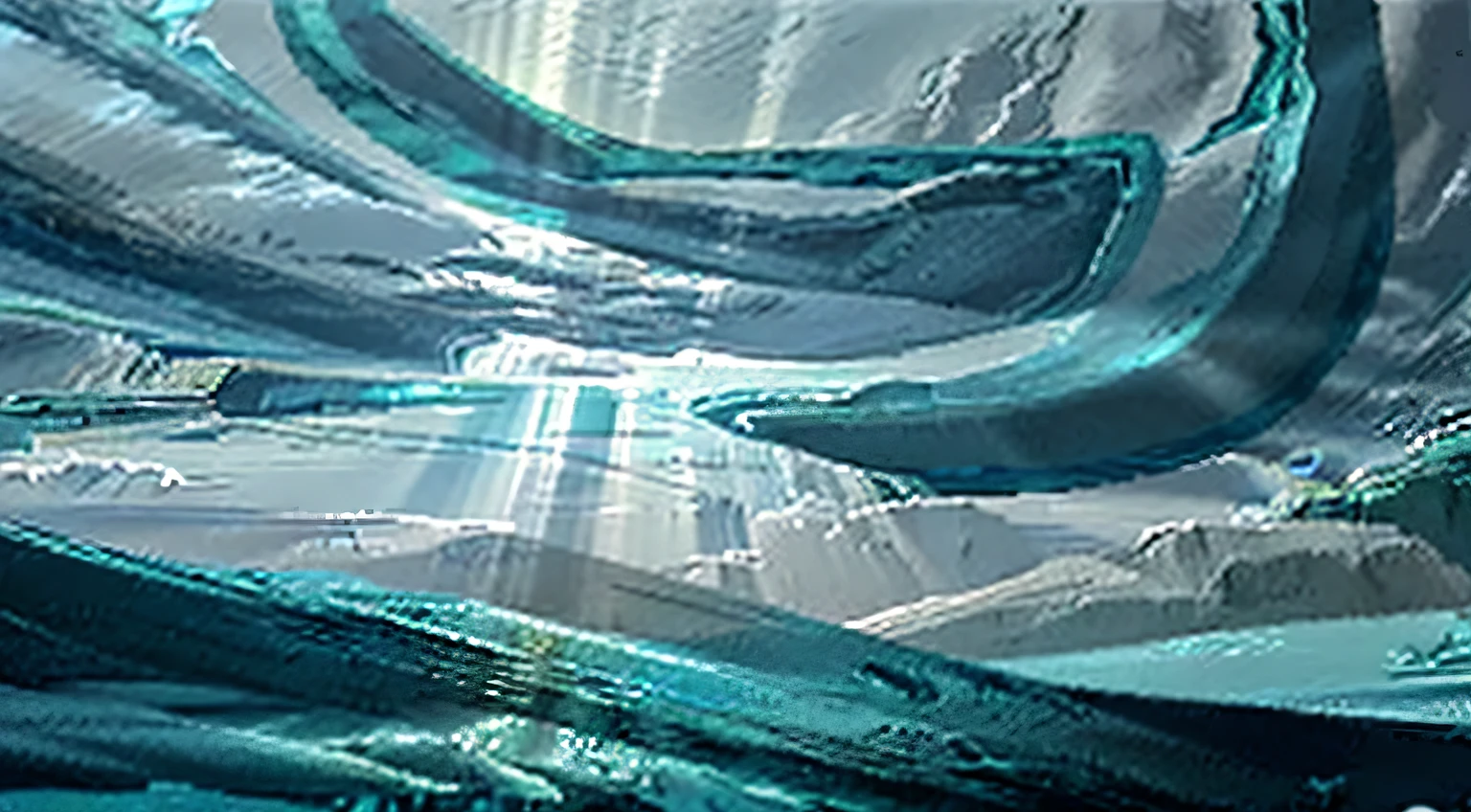 Impressionist abstract three-dimensional line style,There is an arched iceberg in the middle of the blue-green sea,Iceberg illuminated by sunlight
