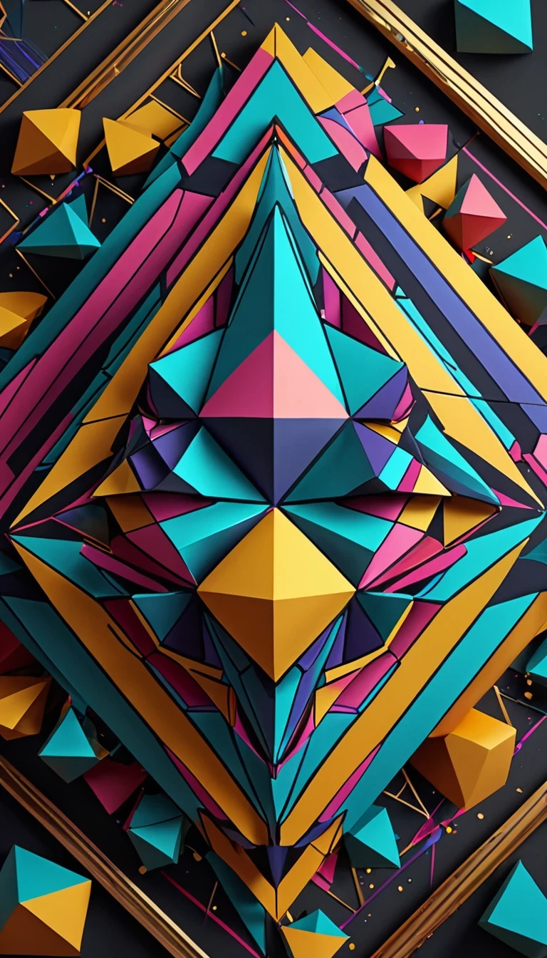 (Masterpiece,hyperdetailed,bestquality), glamourous giant geometric shapes, professional artwork, masterful technique, 8k resolution,