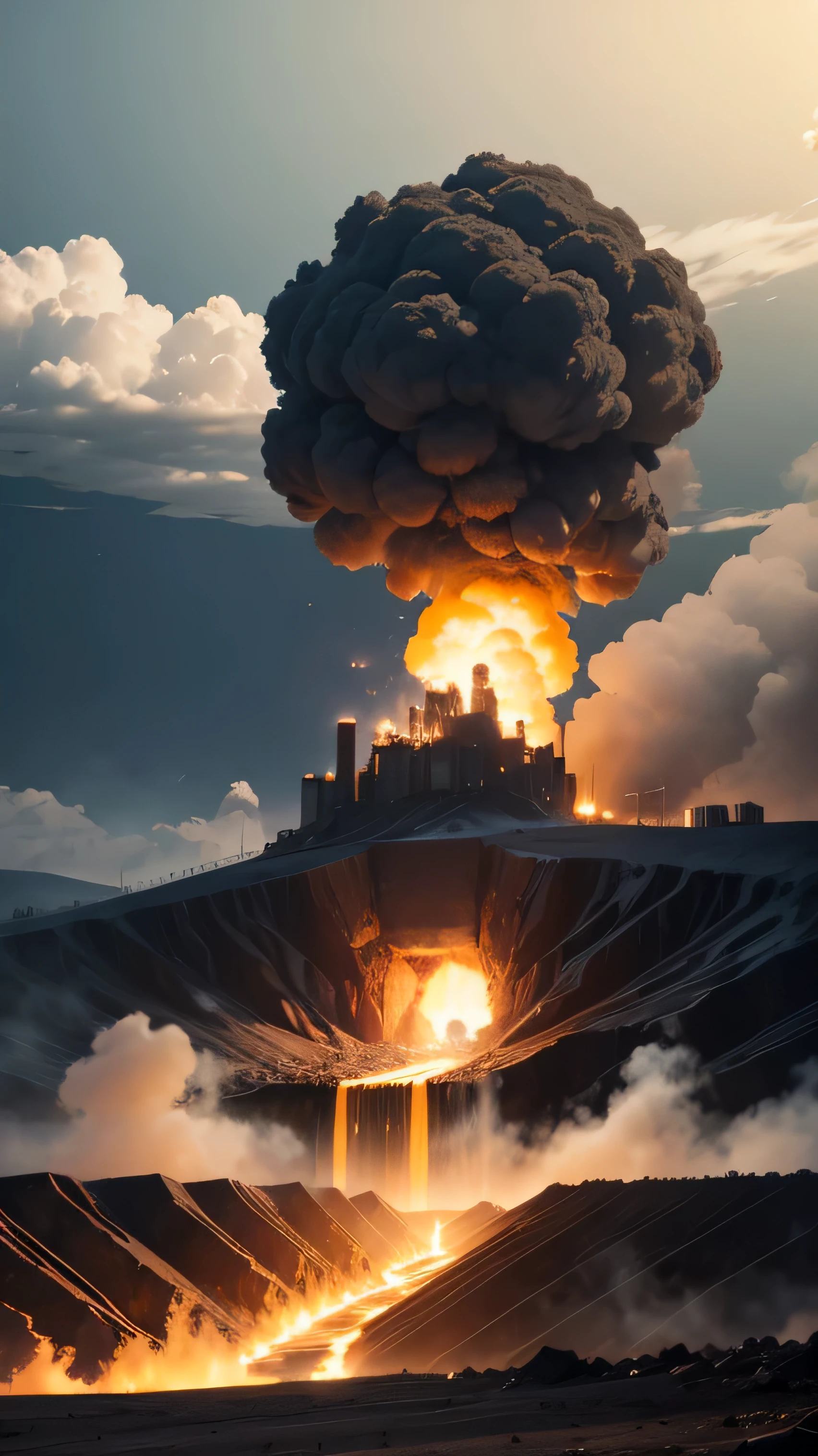 a European Russian woman, blue eyes, blonde hair, masterpiece, realistic quality, HD definition best quality masterpiece ultra Detailed oil scam, sitting on a tornado with a destruction, background fire and smoke in the sky with big titties and big booties, poking her ass out hair blowing in the wind