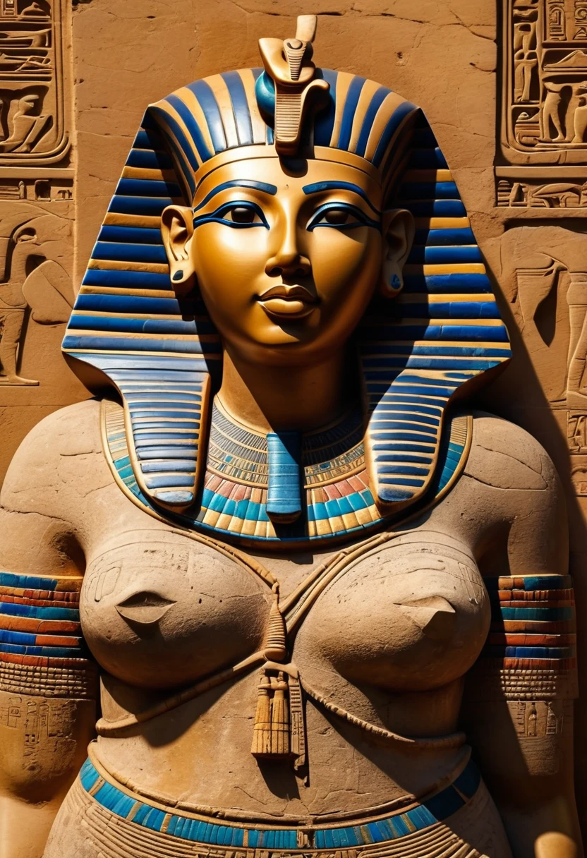 Ancient Egyptian Stone Statue, Chubby Fat Woman, Detailed Stone Sculpture, Plump and Round Figure, Curvy Body, Smooth Stone Surface, Fine Carvings, Intricate Details, Expressive Facial Features, Beautiful Eyes, Full Lips, Well-crafted Sculpture, Artistic Medium, Stone Material, Ultra-High Resolution (best quality, masterpiece:1.2), Ultra-Detailed, Realistic (photorealistic, photo-realistic:1.37), Captivating Artwork, Historical Art Piece, Ancient Egypt-inspired, Timeless Beauty, Rich Colors, Warm Earth Tones, Classic Art Style. full shot, highres; full shot, Soft Lighting, 4k, 8k