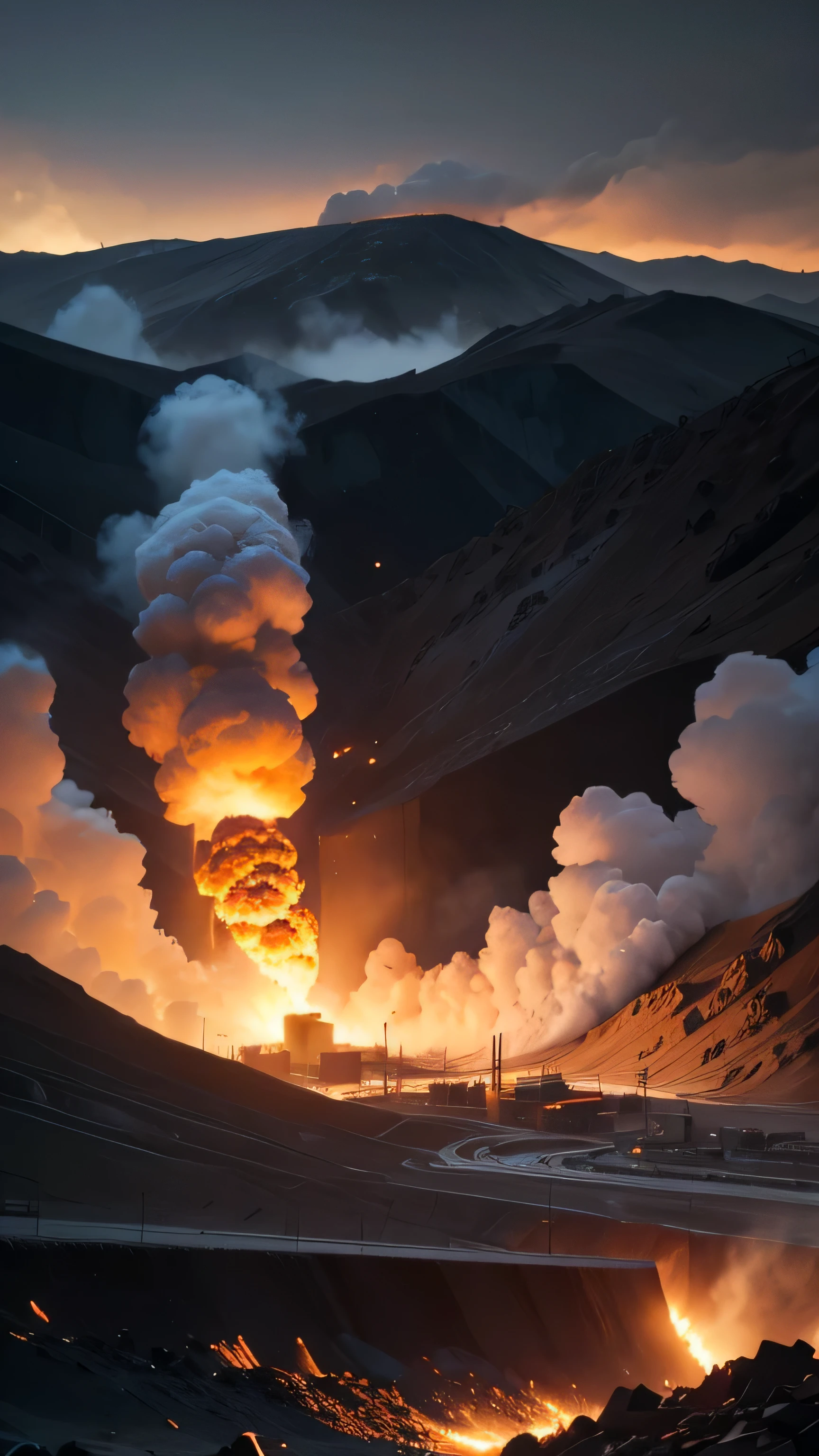 methane gas explosion in a coal mine, 8k