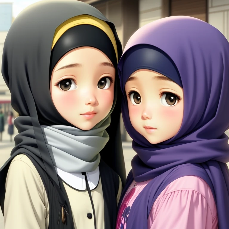 Hijab two girl sister, animated