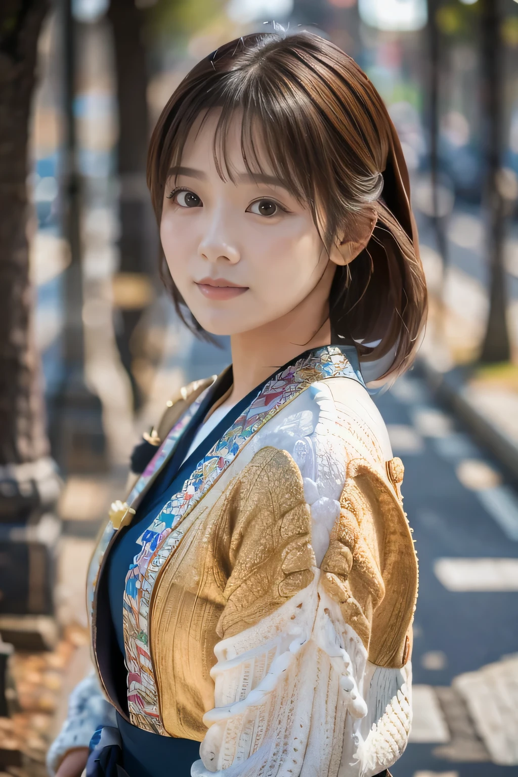 JPOP Idol ,kimono,24-years-old, Standing Snap,smile,(masterpiece:1.3), (8K, realistic, Raw photo, film camera,highest quality: 1.4), (1 girl), soft focus,beautiful face, (realistic face), (Cute shortcuts:1.5), realistic eyes, detailed and beautiful eyes, (realistic skin), beautiful skin, disorganized, Charm, ultra high resolution, surreal, very detailed, golden ratio