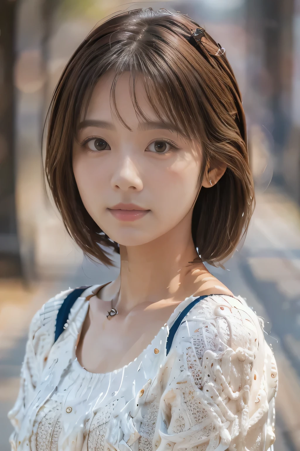 masterpiece, highest quality, Photoreal, Super detailed, finely, High resolution, 8k wallpaper, Professional, Advanced level of detail, 1 girl, thin japanese woman, ((facing the front)), detailed clavicle, perfect face, Cute short hair, (look straight at the camera)