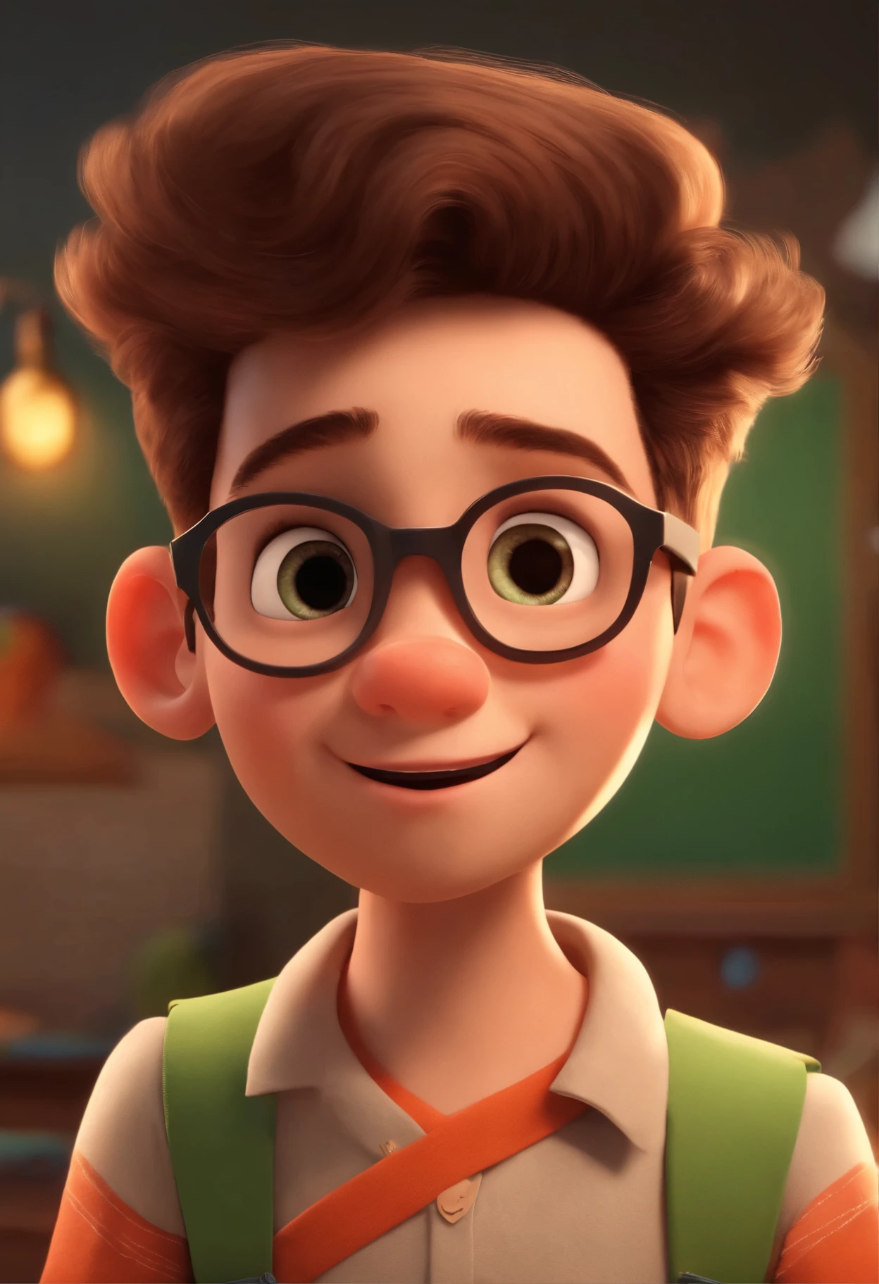 Image of a boy for a story in a YouTube video in Pixar format, He is fucking his teacher allabester, He's the class leader, He's outgoing, Playful and gets up for a lot of things