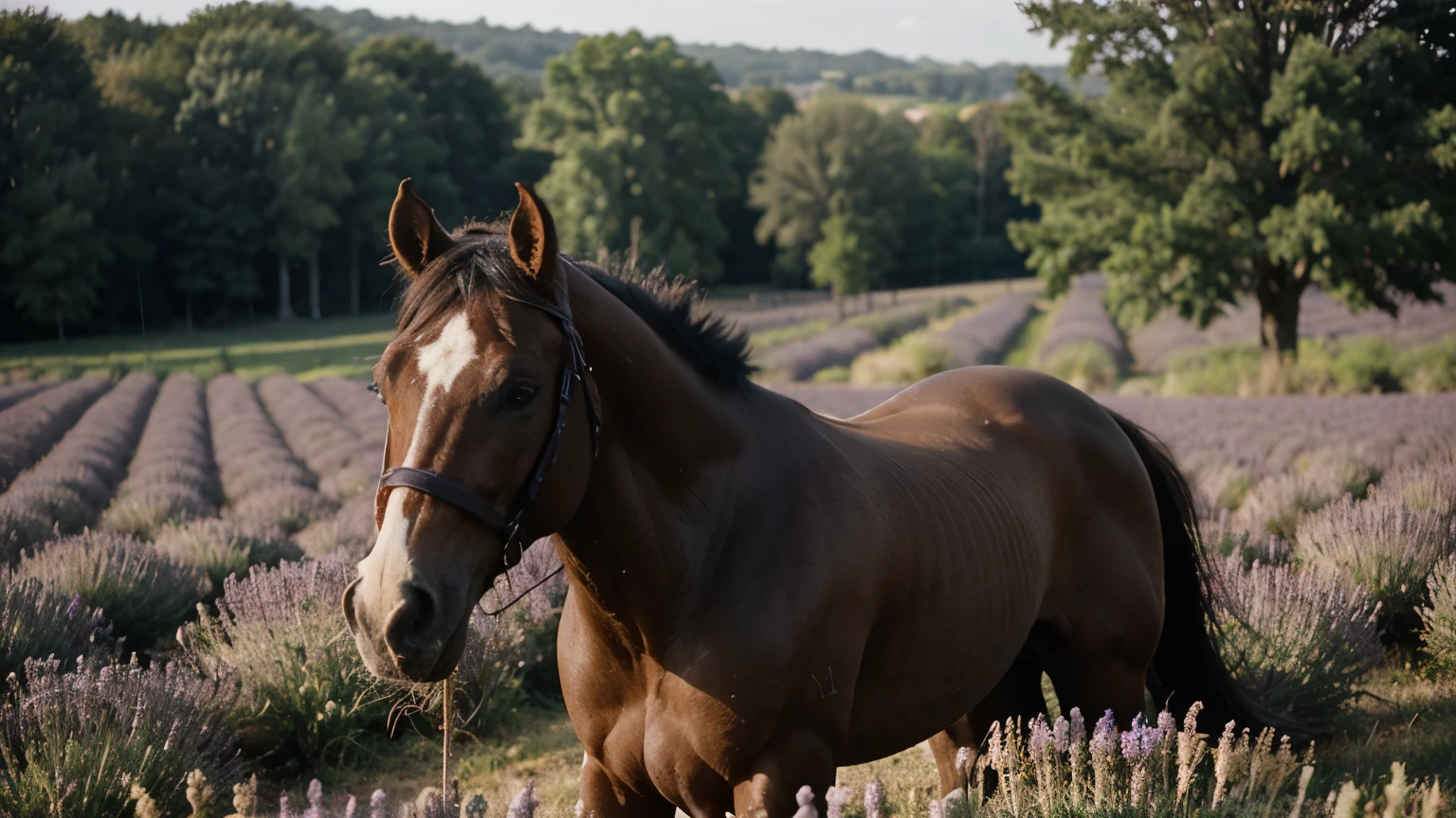 lavender, field, color, horse