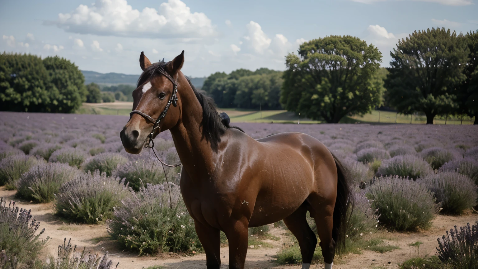 lavender, field, color, horse

