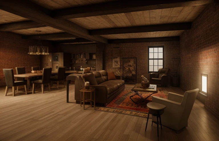 cinematic shot of a high end loft in a bohemian style