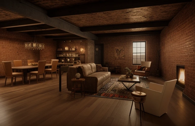 cinematic shot of a high end loft in a bohemian style