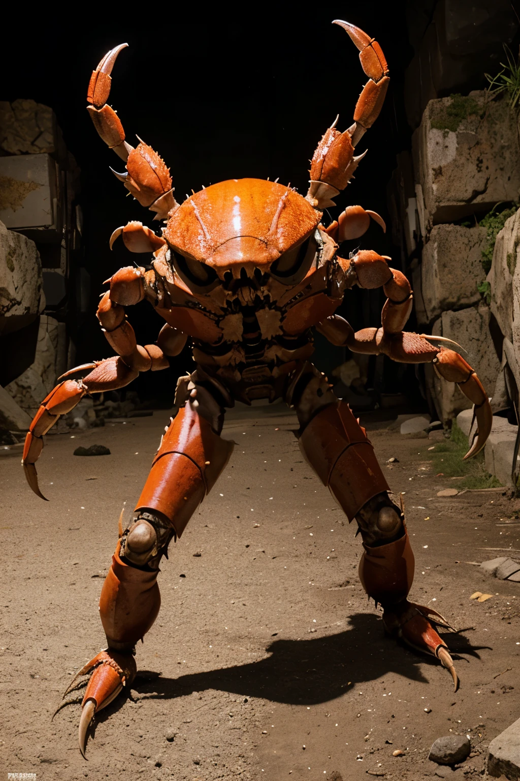 humanoid crab monster with many claw and shield