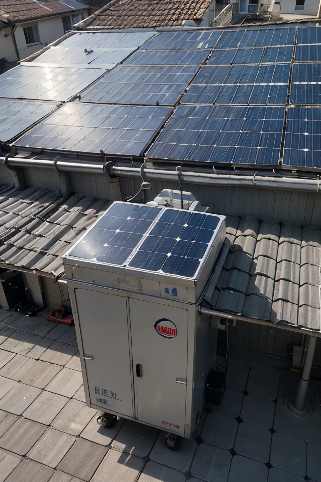 Mount solar panels on the roof, 5 solar panels, with battery support frame, light sun