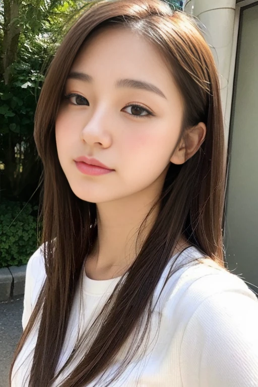 japanese girl、20-year-old、medium hair、No bangs、Forehead