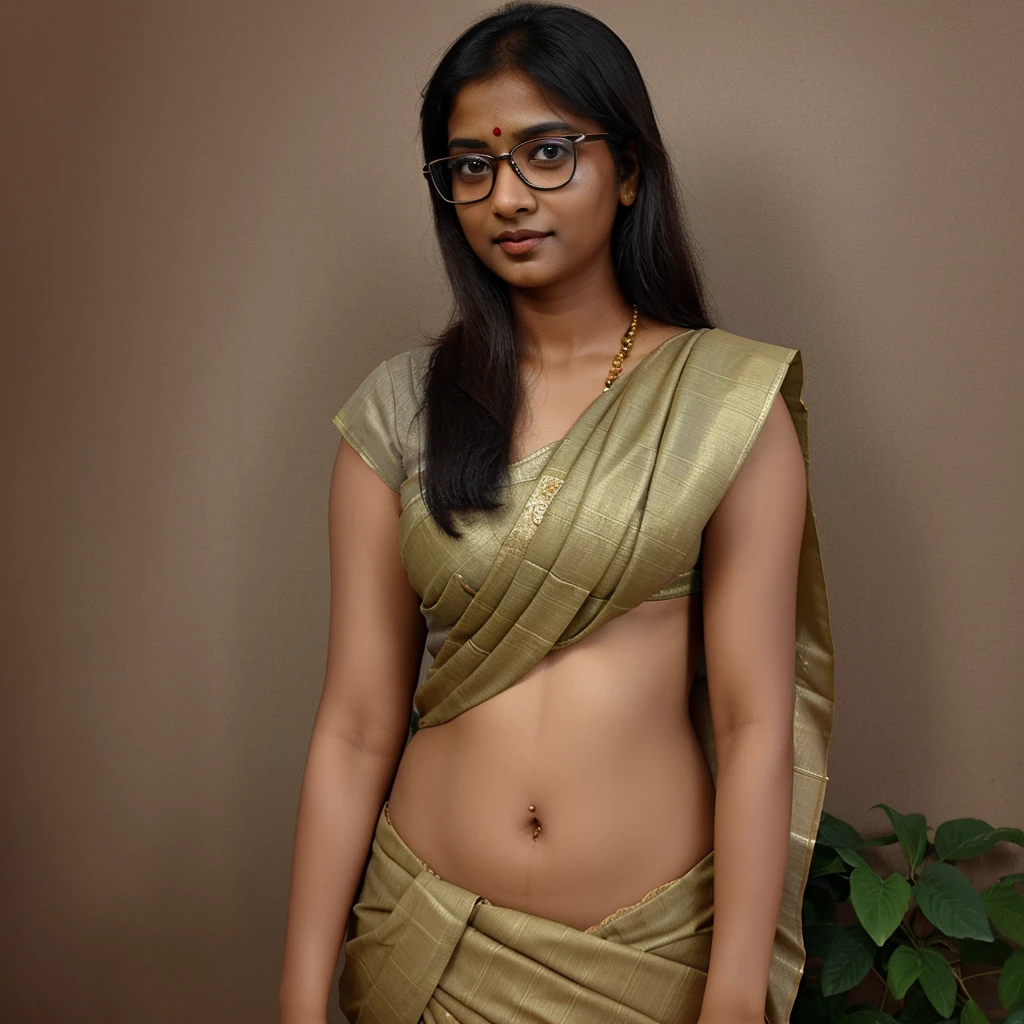 Cute indian girl in saree wearing specs