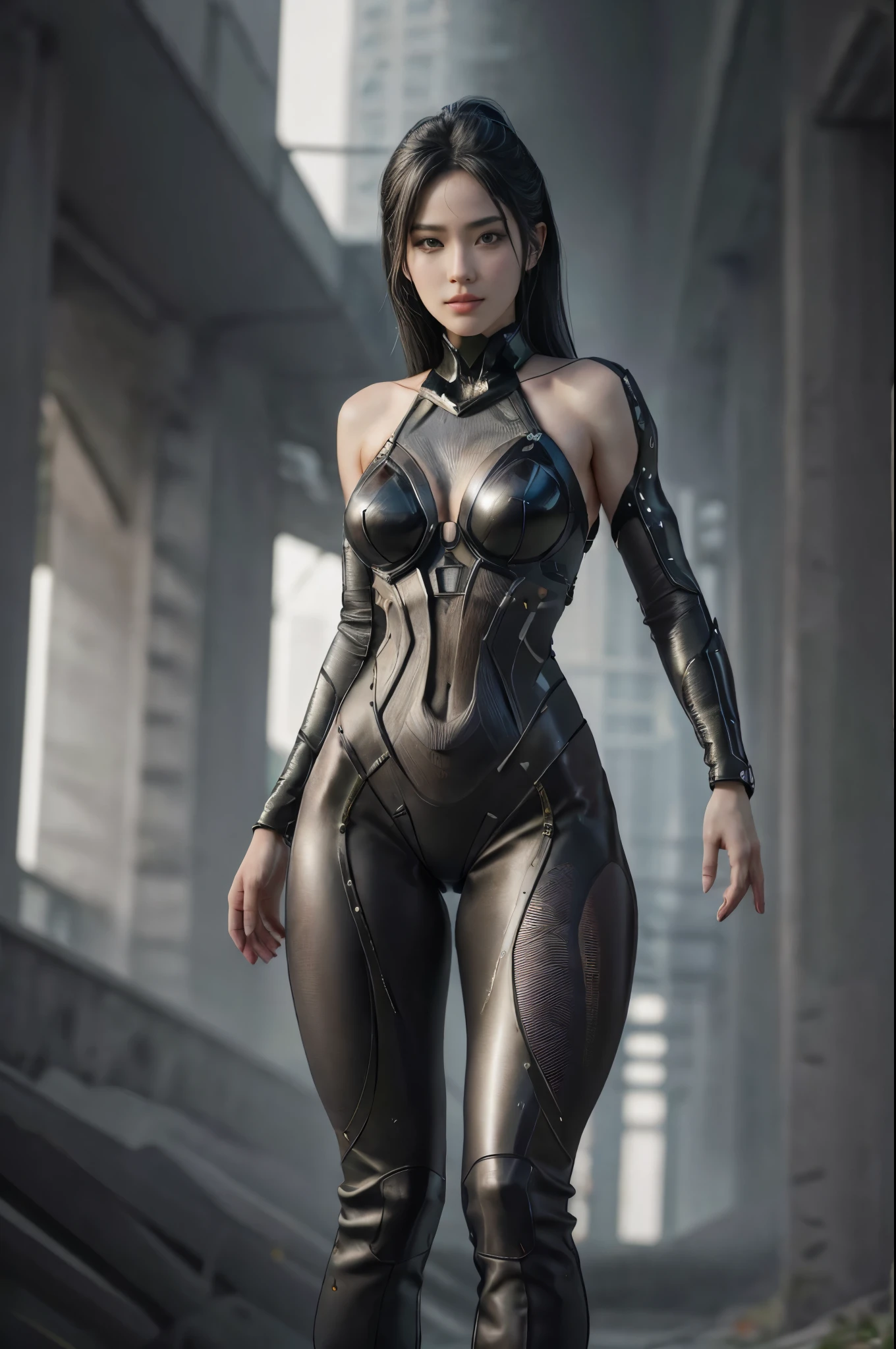 In this stunning 3D artwork, we witness the embodiment of a beautiful cyberpunk female. She is adorned in revealing carbon fiber battle armor, showcasing the intricate design and craftsmanship of the small carbon fiber pieces that accentuate her form. Her attire is a perfect blend of sensuality and strength, as she stands confidently, her naked skin emanating a subtle allure (naked:1.3).

The image is brought to life with the incredible visual fidelity achieved through the implementation of cutting-edge technologies. Utilizing HDR (High Dynamic Range) and the power of Ray Tracing, the NVIDIA RTX graphics card delivers an unparalleled level of realism. Each detail, from the hyper-resolution textures to the subtle nuances of the lighting, is rendered with breathtaking accuracy