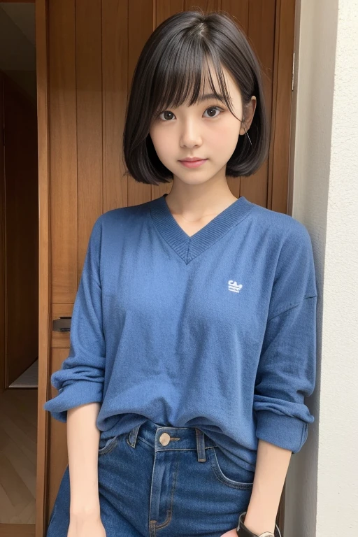 japanese girl、20-year-old、medium hair、No bangs、Forehead、short hair