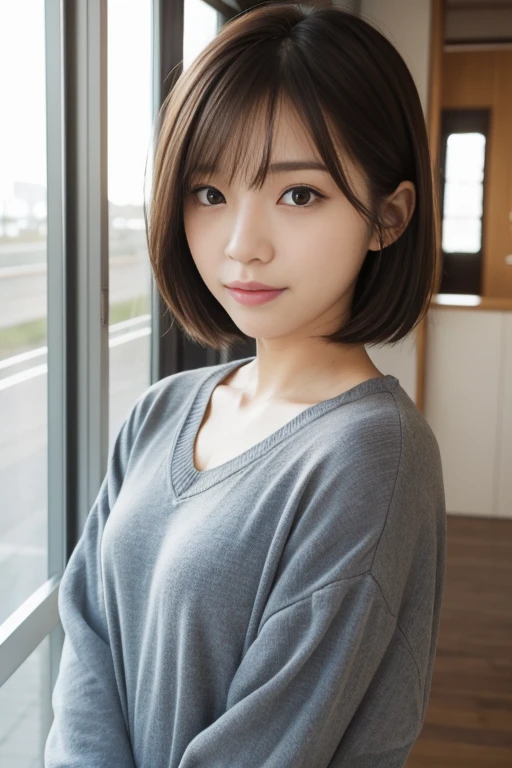 japanese girl、23 years old、medium hair、No bangs、Forehead、short hair