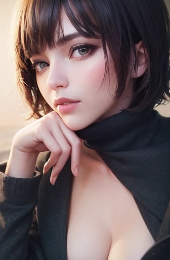 ((Top Quality, 8k, Masterpiece: 1.3)), 1 girl, Beauty with slender abs: 1.3, (Medium Short Hair, Big: 1.2), Cardigan: 1.1, Ultra Detailed Face, Detailed Eyes, Double Eyelids, Naked