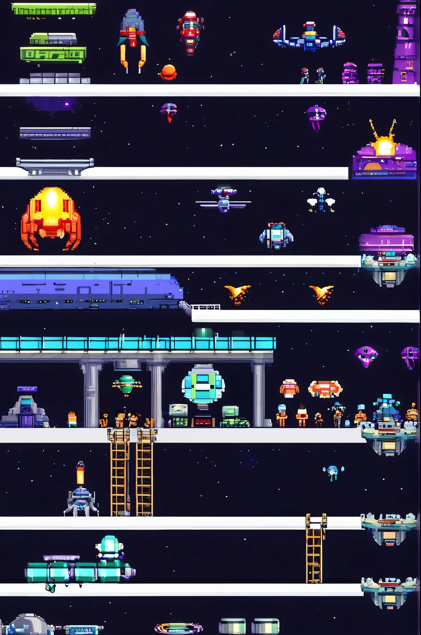 Pixel Game Scenes、Retro Arcade Games、Game bench、Arcade game consoles、pixel art、Shooter、Sci-fi shooter、spaceships、Enemy giant spaceships、laser beam、bomb、Countless beams、Scrolling shooter、Medium Boss Battle、Bullet Strike、Twinbee、Invaders Game、gladius、cosmic space、an alien、Alienship、R-type、