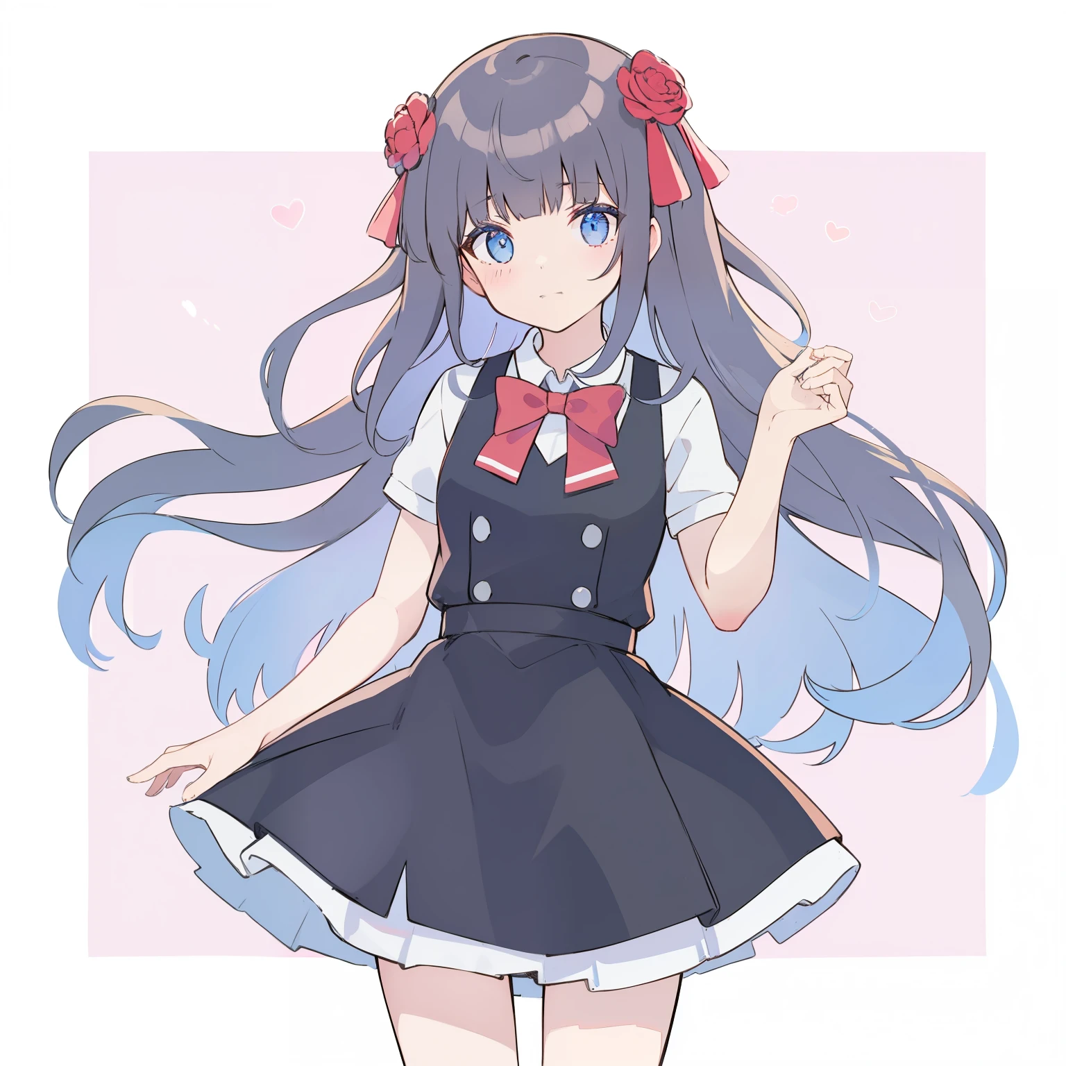 Rozheva has hair, carnation bows, gray , school background
