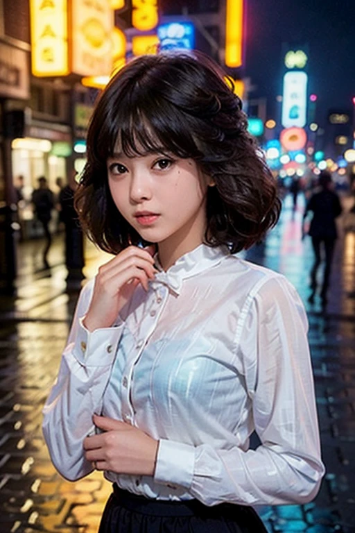 mix 4,(8K, Raw photo, highest quality, master:1.2), (realistic, photo-realistic:1.37),1 girl,cute,cityscape,night,rain,Wet,professional lighting,photon mapping,radio city,Physically based rendering ,