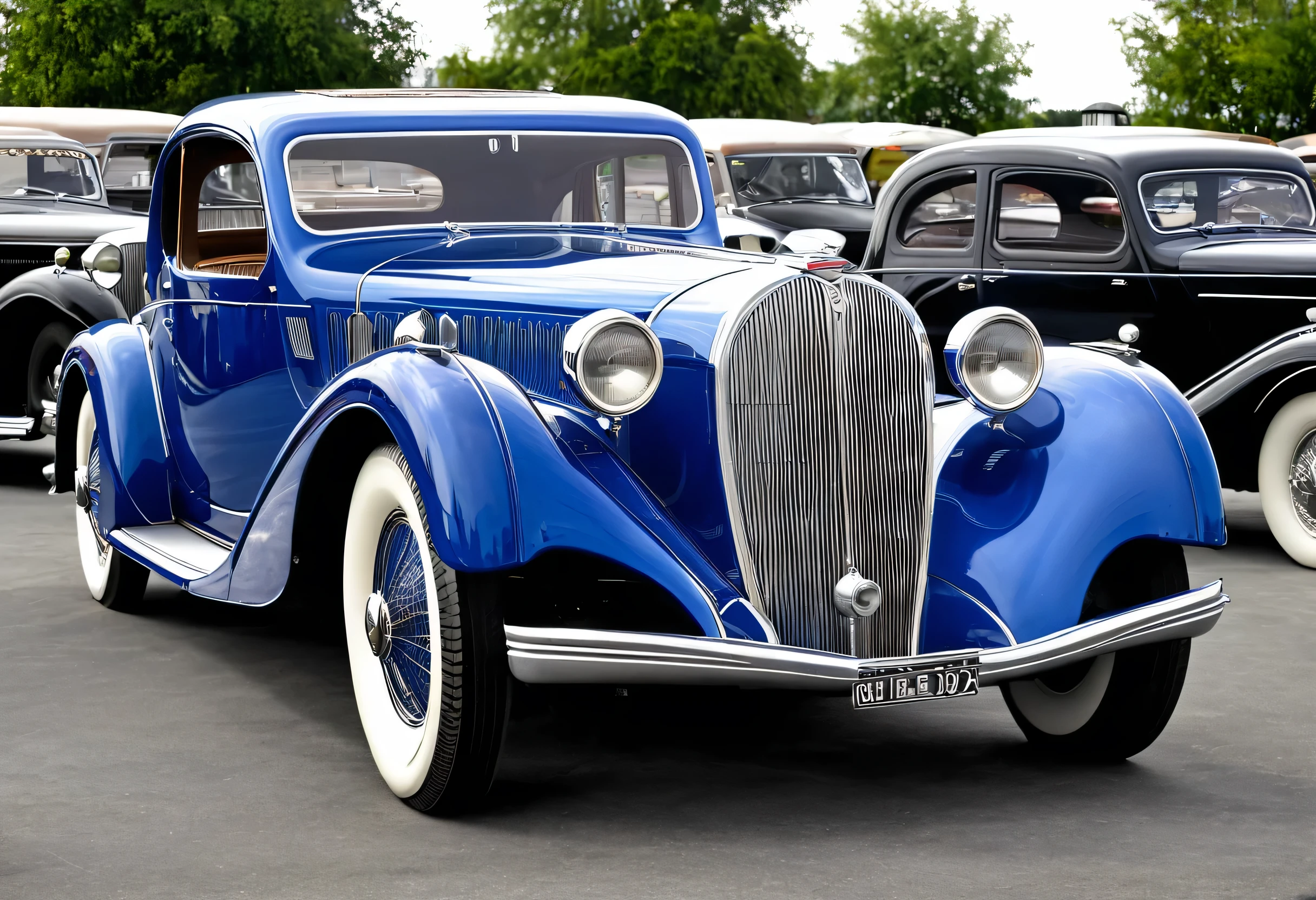 1930's art-deco Delahaye coupe, blue bodywork