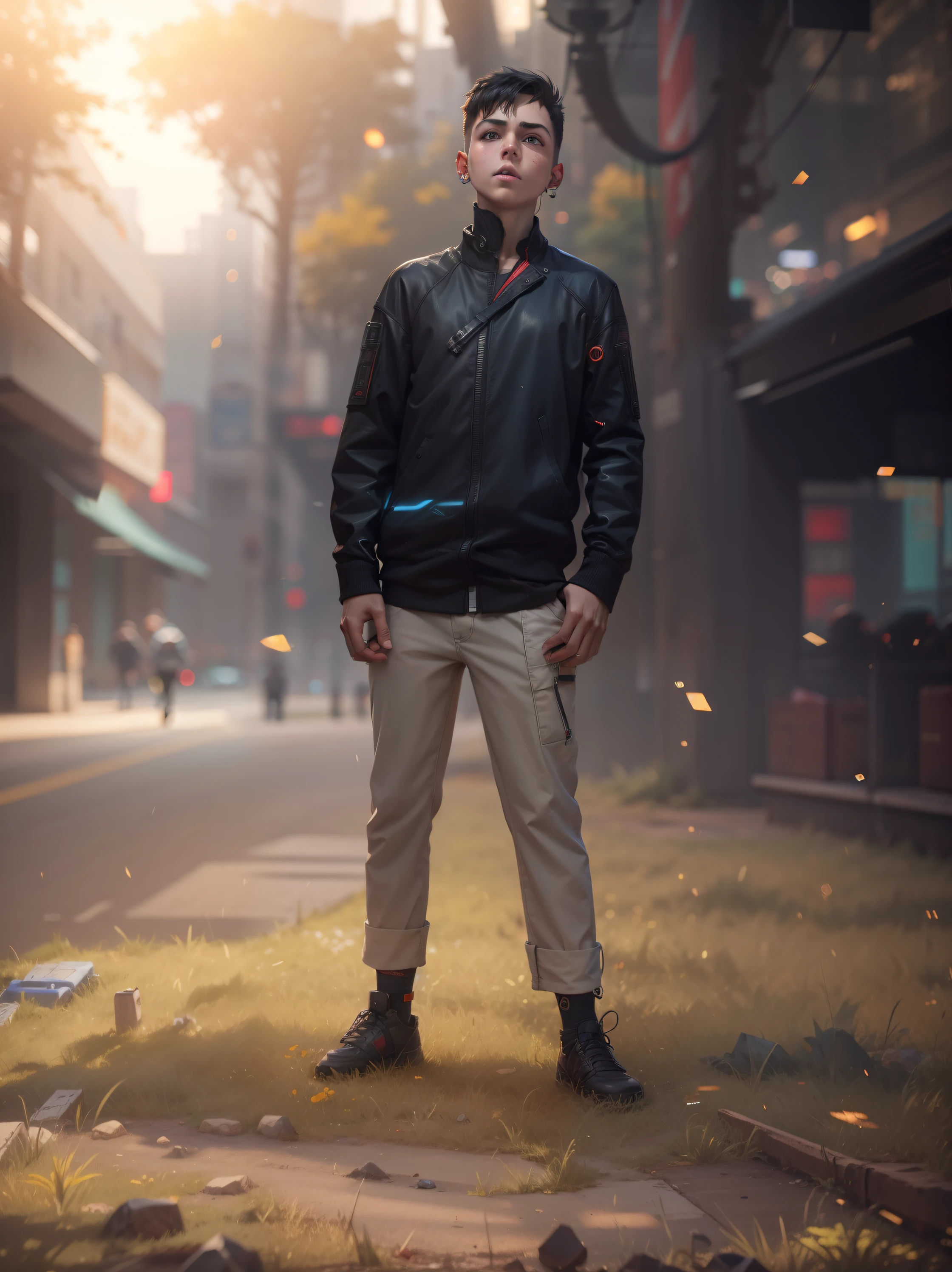 Change the baground cyberpunk young boy without beard realistic 8k