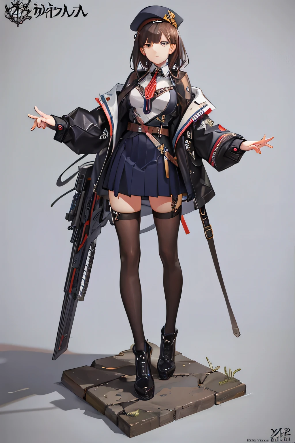 Anime girl wearing short skirt and jacket, 3D rendering inspired by a veteran character artist, pixiv, concept art,fine details., Full body details, Highly detailed characters