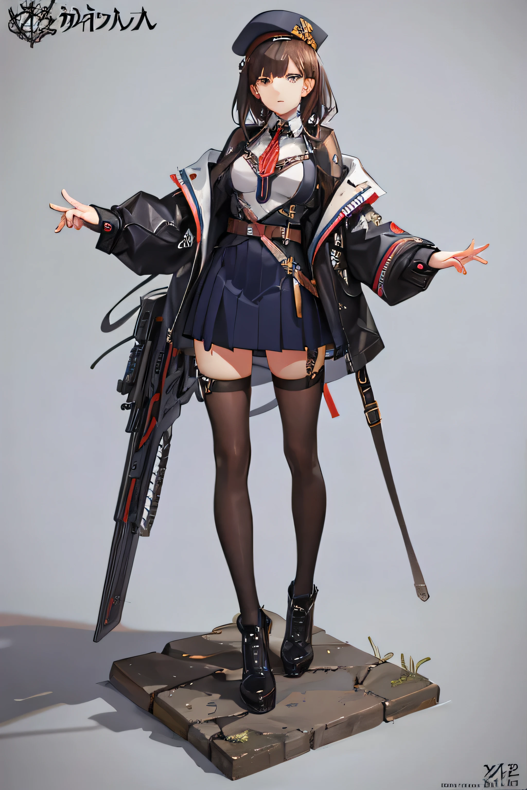 Anime girl wearing short skirt and jacket, 3D rendering inspired by a veteran character artist, pixiv, concept art,fine details., Full body details, Highly detailed characters