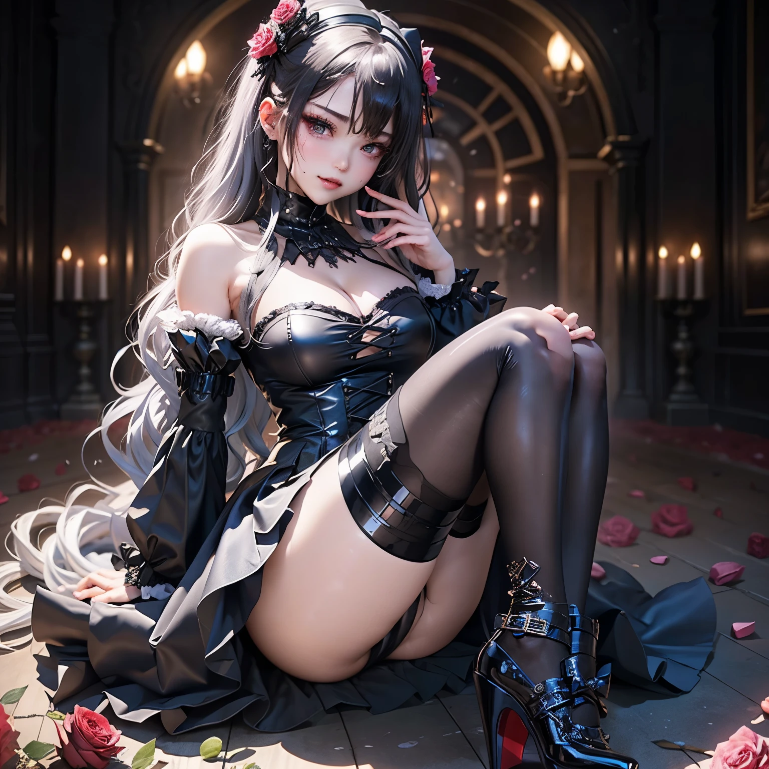 ハードdark gothicメイク、my sanity、deep night sky、horror、black dark eyeshadow、cry、grieve、Good skin glow、dark gothicメイク、dark smile、restless palace、fragrant beauty、22 years ago、lure、Expression of intense sexual pleasure、embarrassed look、dark gothic、lewd expression、highest quality、View 5 books、Expression of sexual pleasure in suffering、drunk face、purple maid outfit、Mysterious、Noble、A face that is holding back the toilet、super sexy、loving smile、twin tail hair、jet black ruffle skirt、right blue eye, left eye is red、Gothic bed covered with roses、Super bewitching pose、platform heel shoes、dark makeup、black lipstick、Stained glass、black metal world、open your legs loosely、make the world beautiful、Sitting on a bed of roses、gothic lolita clothing、comb hair、A little slender、silver hair、long hair straight hair、Cute Gothic Lolita Dress、beautiful face、elegant face、bewitching face、knee high socks、Stained glassが背景、My chest is glistening with sweat、the room is dark、goth long dress、bell sleeve、wizard sleeve、decadent look、sexually excited look、gothic mode、Glossy thighs wet with water、Thighs wet and shiny with oil、Background of a room full of roses、sad expression、Rose Maiden、The embroidery is pink、The costume has pink embroidery、thigh high socks、kneel down、Place your knees on the floor、knee high socks、Her thighs shine with a lot of sweat.、My body is wet and shiny、Lots of glitter on the thighs、sweating、My thighs are sticky from sweating、Sweat glistens on my thighs, The whole body is sweaty and shiny、pretty sweaty、My thighs are sweaty、my thighs are so wet、I sweat a lot and my thighs are shiny....、A large amount of sweat shines all over the body、spread your legs wide、slender body、gentle expression、masturbation behavior、deep black eyeshadow、despicable act、Stained glassと薔薇背景、wearing black underwear、black panties、Thin thighs、duo、female couple、i have lesbian friends、hug a girl、stick out your butt、kneel down、get down on all fours、