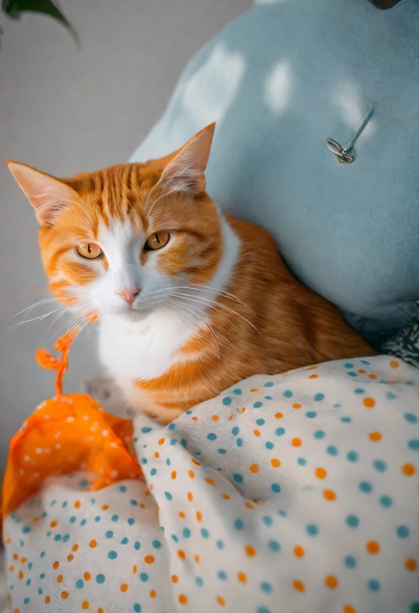 A woman is holding a cat on her mobile phone and bag, Photographed with Sony α9, the cat is orange, an orange cat, orange cat, Little cat on my lap, Photographed with Canon EOS R6, Orange fluffy belly, ginger cat, Photographed with canon 80d, she is about 16 years old, cat is smiling