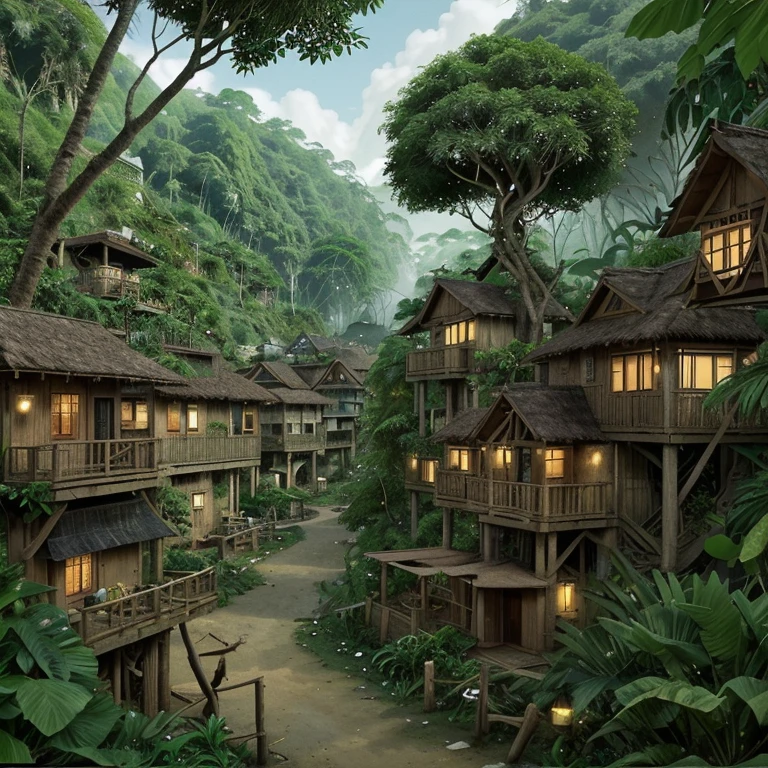 Image 2: A hidden village nestled in the heart of the jungle, where outsiders are met with suspicion and curiosity