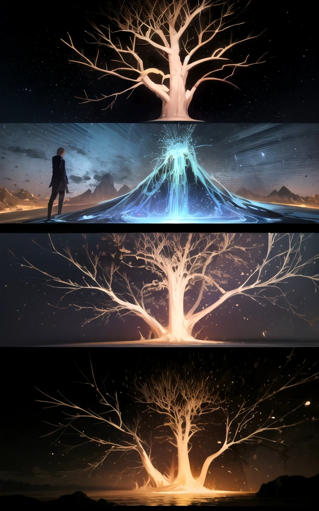 (Evolution of life)、Fibonacci、the golden ratio、melted wax、Visible brush strokes、3D tessellation wireframe、neural graphic、neurons、The Tree of Life、Farbe、tenderness、passion、The ultra -The high-definition、8K UHD、masterpiece