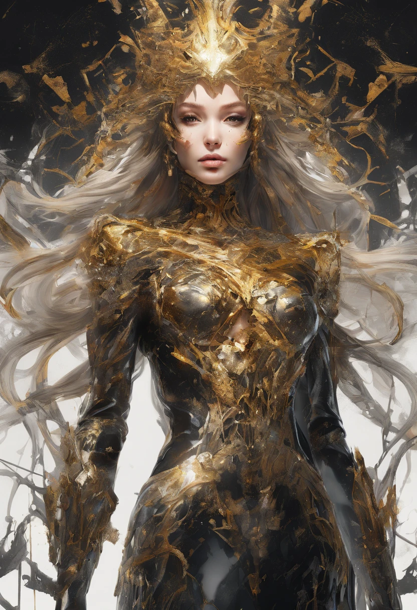Perfect centralization, Fantastic black-gold beam, delight, Standing position, abstract beauty, centre, Looking at the camera, Facing the camera, nearing perfection, Dynamic, highly  detailed, Liso, sharp focus, 8K, A high resolution, illustration, art by Carne Griffiths and Wadim Kashin, Goldfish characters