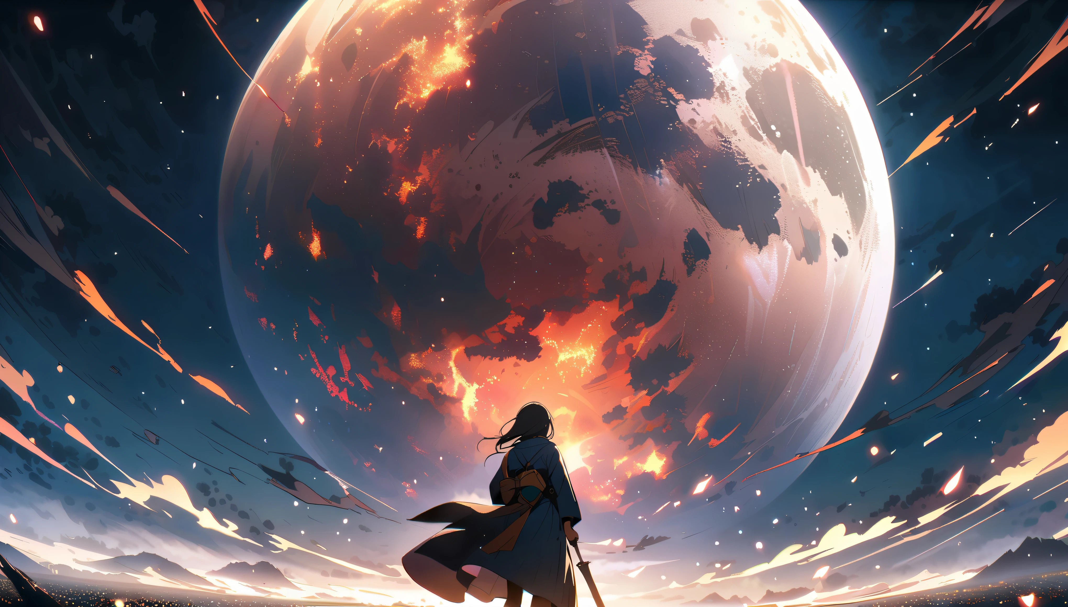 silver glass field, light fog, high moon, fool moon, night, starless, little dark long clouds,anime atmosphere, murim, edge of the mountain