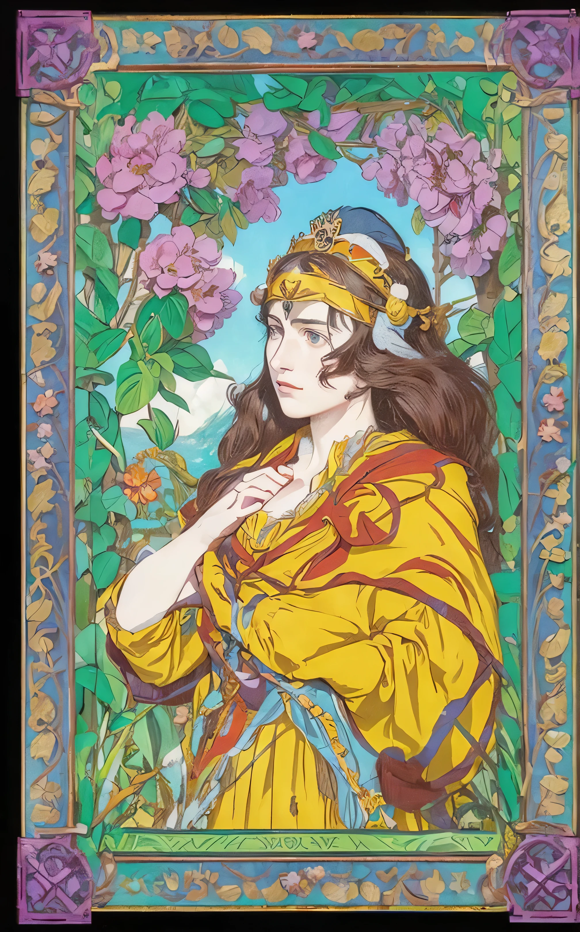 Redraw,tarot cards,Romanticism,Ghibli-like colours,Neoclassicism,Mannerism,High detail,framed,projected inset,crown,queen,8K