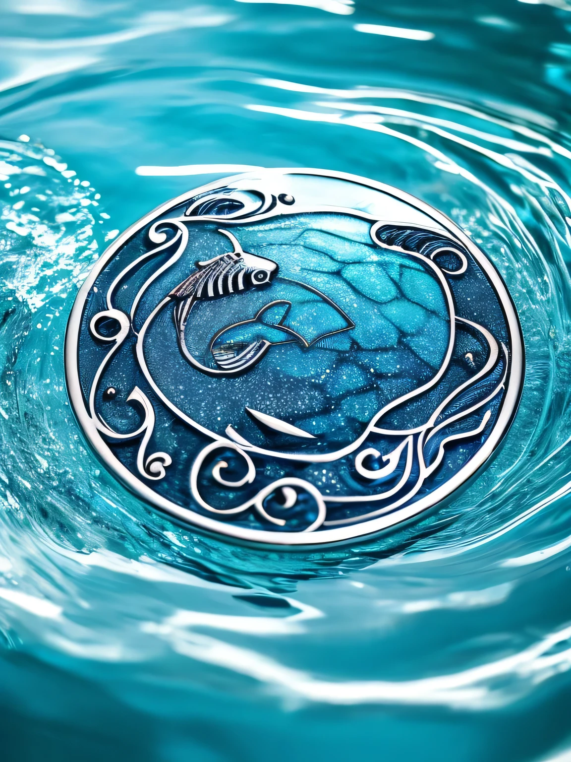 Zodiac sign Pisces, fish close-up gray blue, clear water, waves, gentle tones of water, fish jumping from the pond