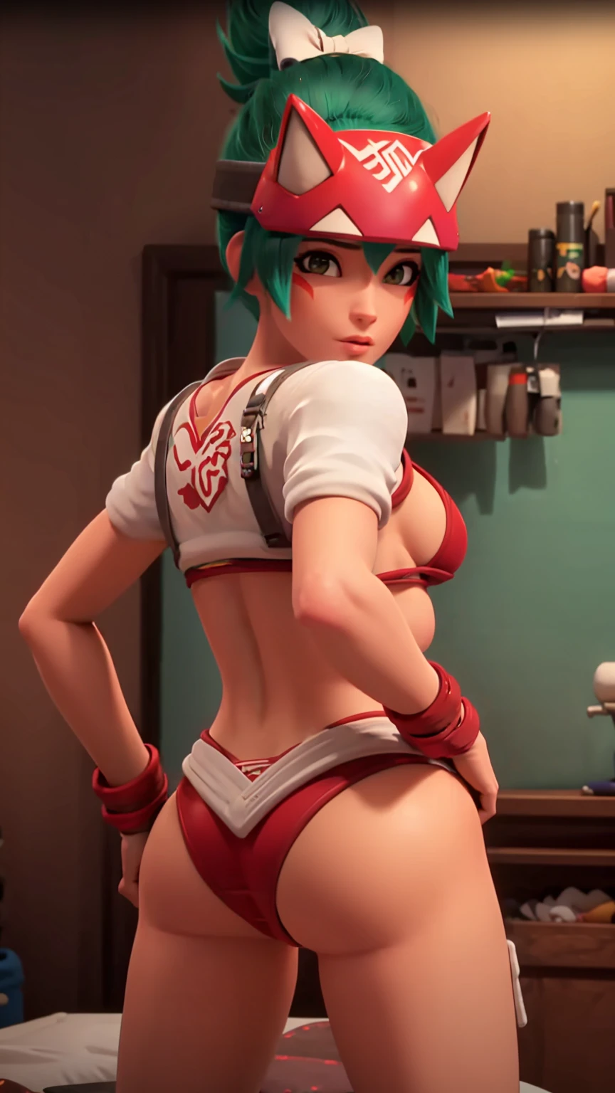 naked, topless, (owkiriko), kiriko \(overwatch\), green hair:0.7, red fox helmet, red sneakers, sexy pose, blushing, slutty bikini, string bikini, microbikini nsfw, , ass, sexy, realistic, realism, photorealism, photo-realistic, high contrast, (photorealistic:1.4), 8k high definition detailed realistic, (best quality, masterpiece:1.2), NSFW, photon mapping, radiosity, physically-based rendering, best quality, highly detailed, 1girl, pat pussy, cameltoe, bending over, ass,
