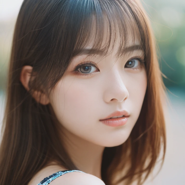 best quality, 8k, high resolution, ultra-detailed, extremely detailed, top quality, realistic, Japanese girl, 23 years old, brown hair, high-quality photo portrait, shot on a Polaroid camera, double eyelid,