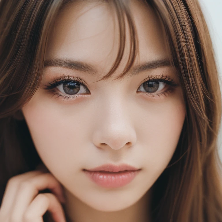 best quality, 8k, high resolution, ultra-detailed, extremely detailed, top quality, realistic, Japanese girl, 23 years old, brown hair, high-quality photo portrait, shot on a Polaroid camera, double eyelid,
