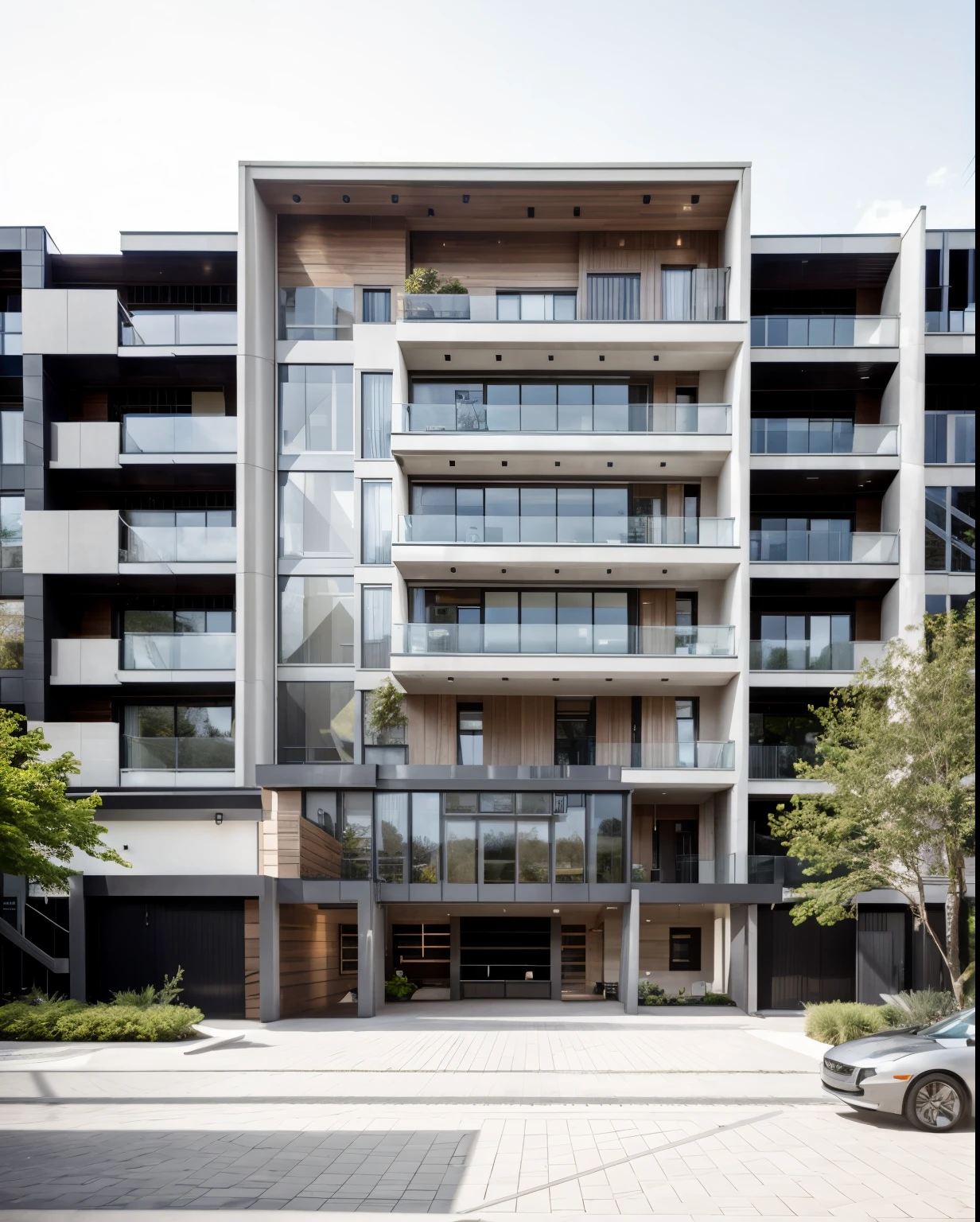 contemporary style house exterior, modernisme, glass doors and windows,rail en métal noir, plafond en conwood, chef-d'artwork, high quality, photo realistic, canon eos 5d marque, natural light,
