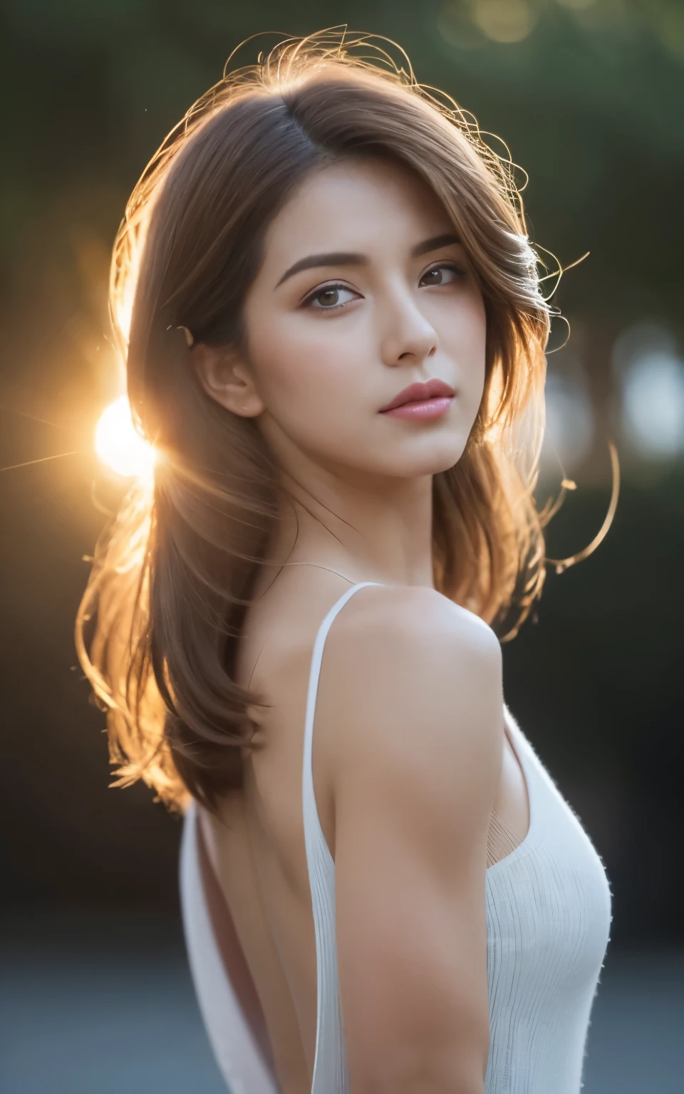 ((top quality、8K、Masseter muscle film:1.3))、film tone、Unobscured、particulate matter7:00、sunset、(((Backlighting)))、influencer、Busy Street、Black off-the-shoulders、Whole BodyEsbian、1 girl、Hungary、foreigner、Skin is radiant and delicate、Model figure beauty holding bag and smartphone:1.3、(highlight hairstyle)、Super detailed face、delicate eyes、double eyelids、Whole BodyEsbian、brown hair、