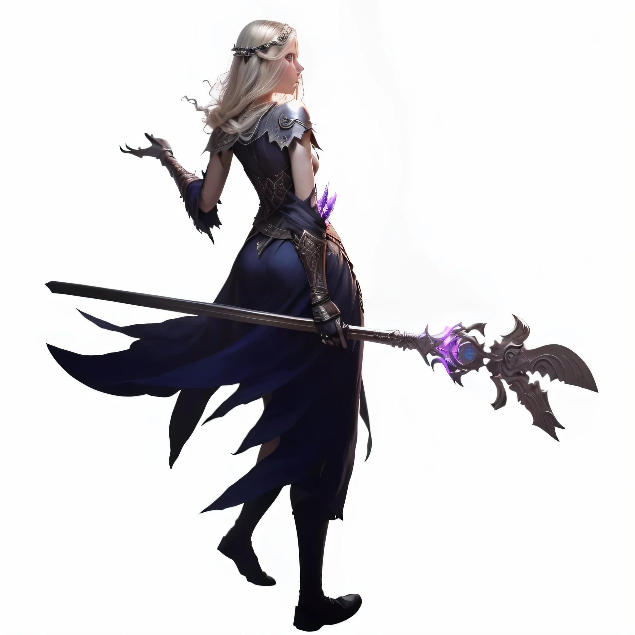 (best quality,4k,8k,highres,masterpiece:1.2),ultra-detailed,(realistic,photorealistic,photo-realistic:1.37),female figure,fantasy character,holding a sword,holding a bird,on top of a cliff,with a dramatic sky,beautiful detailed eyes,beautiful detailed lips,dark witch full body pose,holding a long staff,epic mage girl character,necromancer witch,female necromancer,female mage,her hand holding a long sword,mysterious conceptual art,dark witch character,dark witch full view