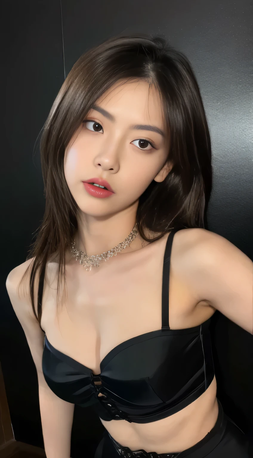 angry face, bondage,black corset,bondage,collar,NSFW,((highest quality, 8K, masterpiece:1.3))), sharp focus: 1.2、(layer cut, big:1.2),beautiful woman with perfect figure: 1.4、thin abs:1.2、wet body:1.5、Highly detailed face and skin texture、fine eyes、double eyelid,long hair、Satanic background