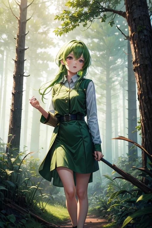 Burning the forest,girl,An illustration,green hair