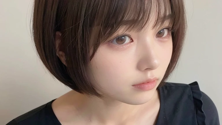 (bob cut hair:1.2),(Wearing a black blouse:1.2),1 girl,Japanese,21 years old,(small breasts:1.3),(highest quality,masterpiece:1.3,超A high resolution,),(Super detailed,caustics),(Photoreal:1.4,RAW shooting,)ultra-realistic capture,very detailed,High resolution 16K human skin close-up。 natural skin texture、,The pores are、、、、、、Must be detailed enough to be easily identified。 Skin should look even-toned and healthy。 Use natural light and color, sad expression, look at the camera, perfect dynamic composition, my room