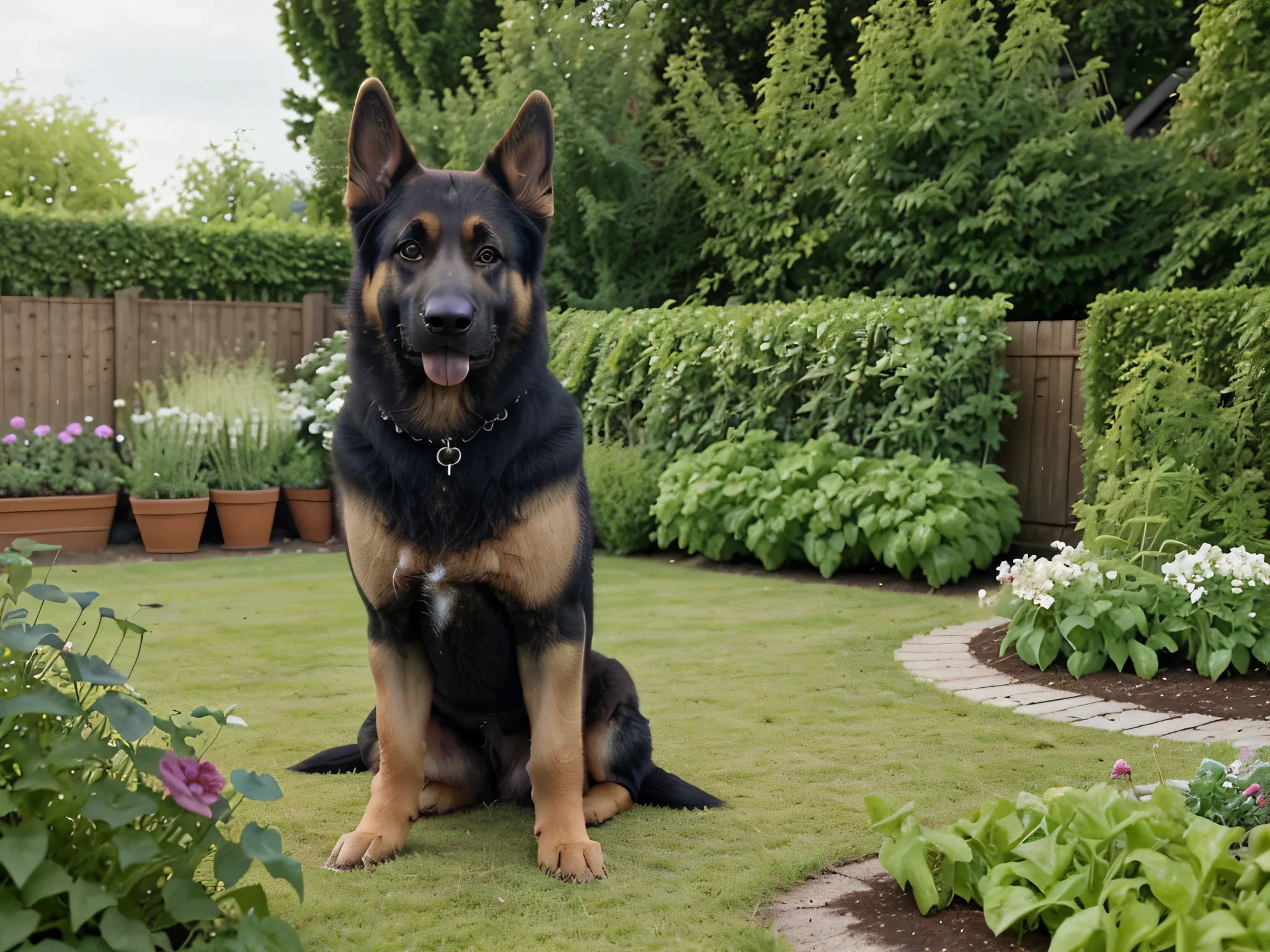 A German Shepherd in the garden