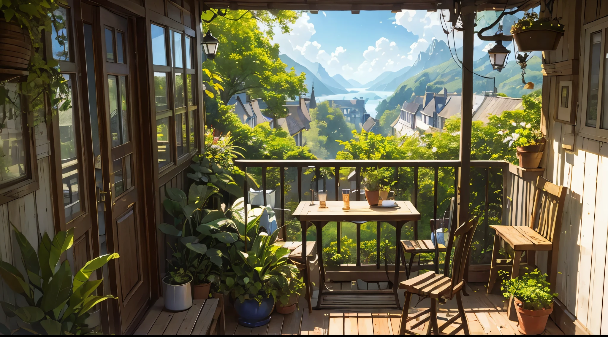 (micro-paysage:1.5),(best quality), ((chef-d&#39;artwork)), (high resolution), Illustration, original, fond d&#39;extremely detailed screen, pas d&#39;humains, window, paysage, usine, eau, potted usine, outportes, building, porte, maison, fleur pot, jour, lily pad, chaise, fleur, tableau, escaliers, eaumark, a, arbre, sunlight, pond, herbe, inportes, reflection, lampe, Balcon, couvre-chef noir, buisson, ciel, balustrade, bureau, open window, Shelf, feuille, livre, Adresse web, nom du droit d&#39;auteur, ladder, architecture, Ombre, seulement, date, vignes, vase, ville, café, lanterne, seau, ruines, banc, boutique, signature, mousse, Bateau, Baril, river, looks surreal