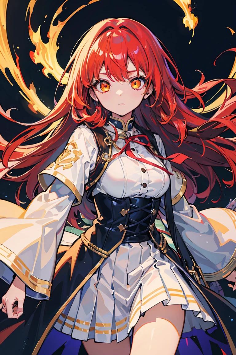 ((1 girl)), (Detailed and clear face) ,cool woman,Rough poses, throne, Queen, King, Large sword, throneに座る, new, victory, royal palace, (cowboy shot),((Super detailed,highest quality, High resolution, 8k wallpaper, 美new服,)),((Fiery red hair, long hair,curly hair)), blown by the wind, eye shadow, eyeliner,Glow eye, reflected lightの美new目, ((Glowing golden eyes)), 18 year old girl,five fingers,eye shadow, eyeliner,Glow eye, 16 year old girl, romanticism, modern art, Impressionism, reflected light, 8K, masterpiece, advanced details, highest quality, accurate anatomy, five fingers