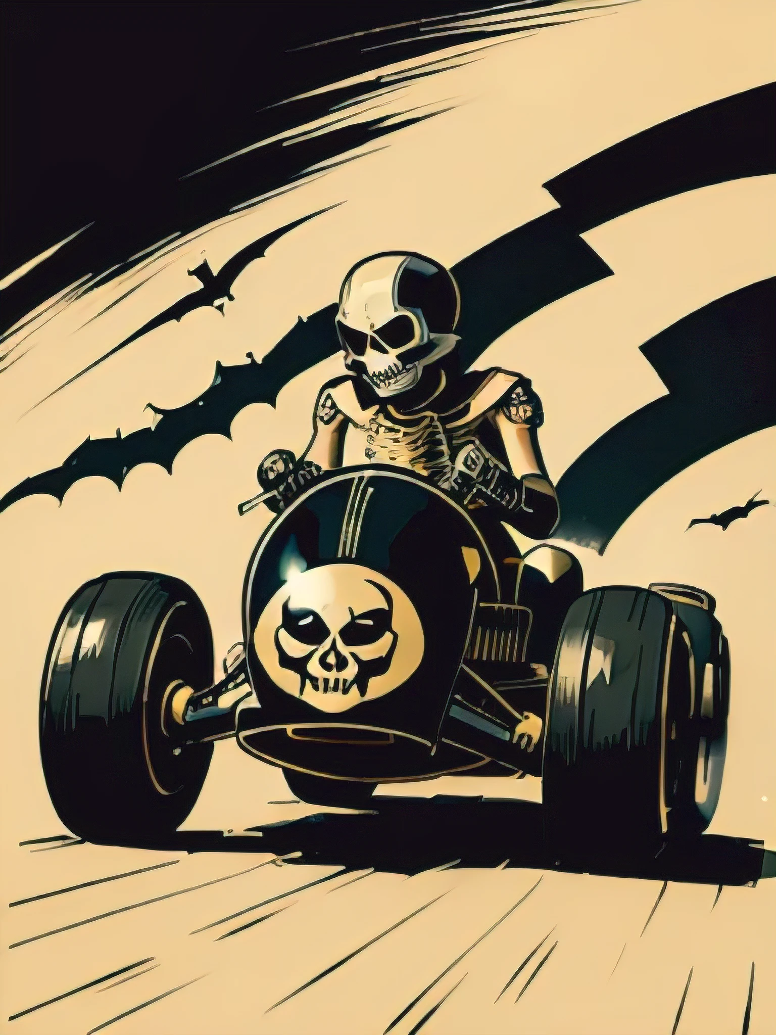 A logo that has a black motorcycle, let Anell say, a scorpion, a michelada and some candy gummies